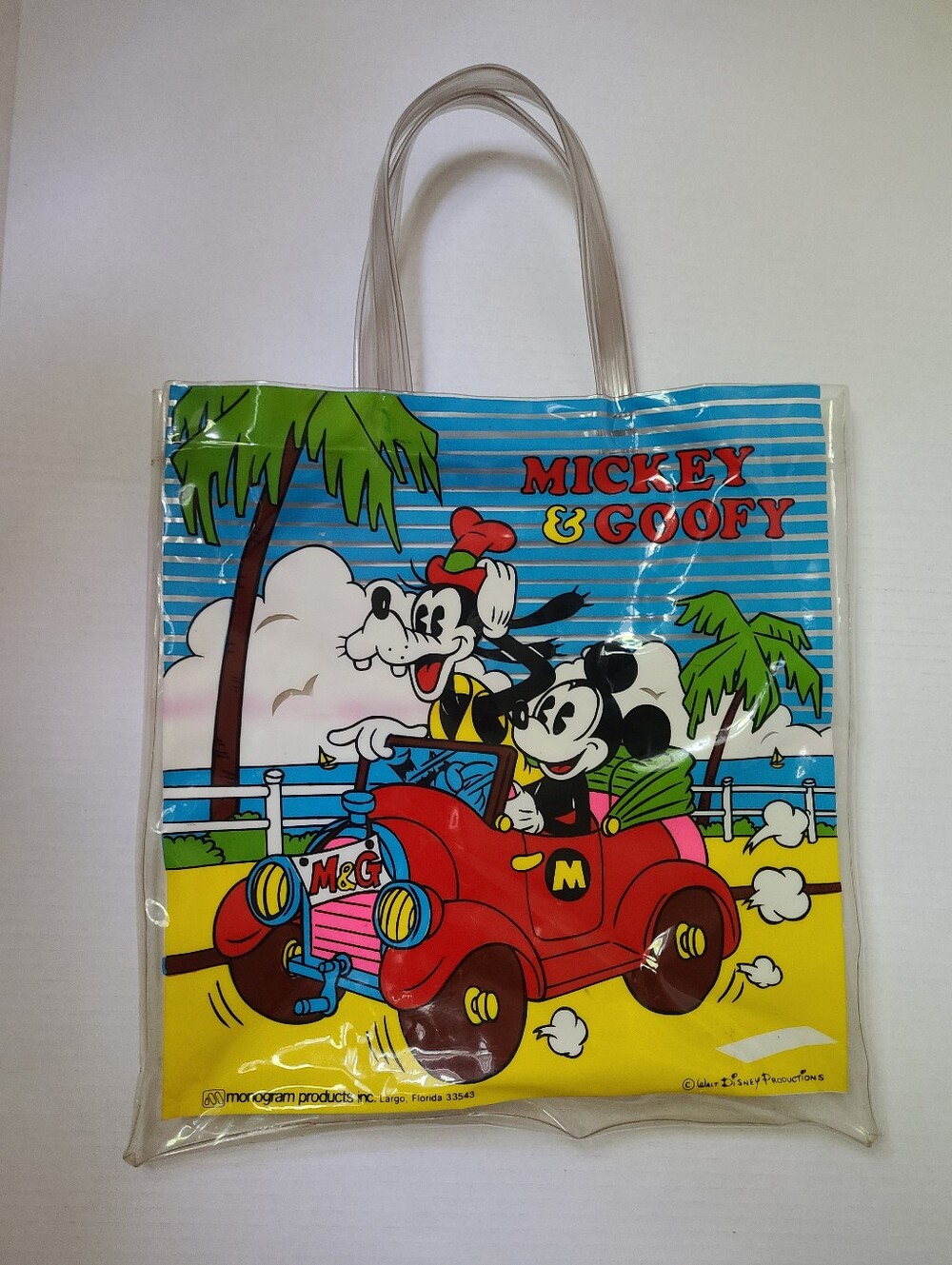 Original Vintage Mickey & Goofy Disney Clear Plastic Tote Bag Monogram Products